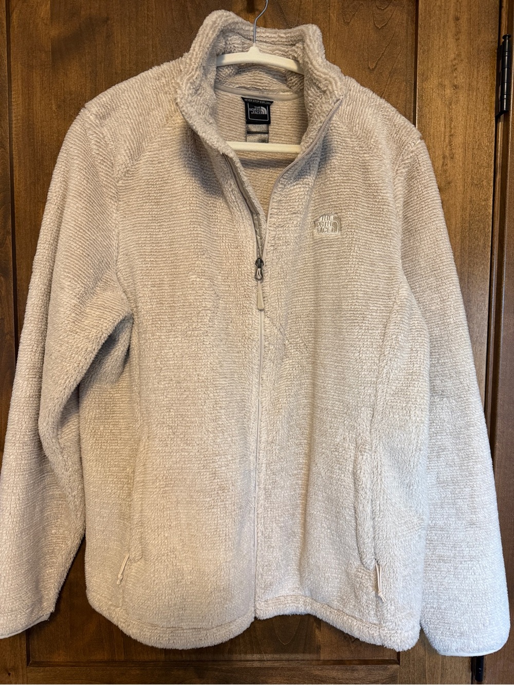 The North Face Zip-Up Plush Fleece Osito Jacket in Light Beige size XL